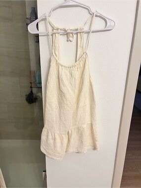 Cream Gauze Tie-Back Mini Dress